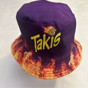 Takis Fuego Snack Reversible Bucket Hat Purple Color & Fire Graphic On The Brim